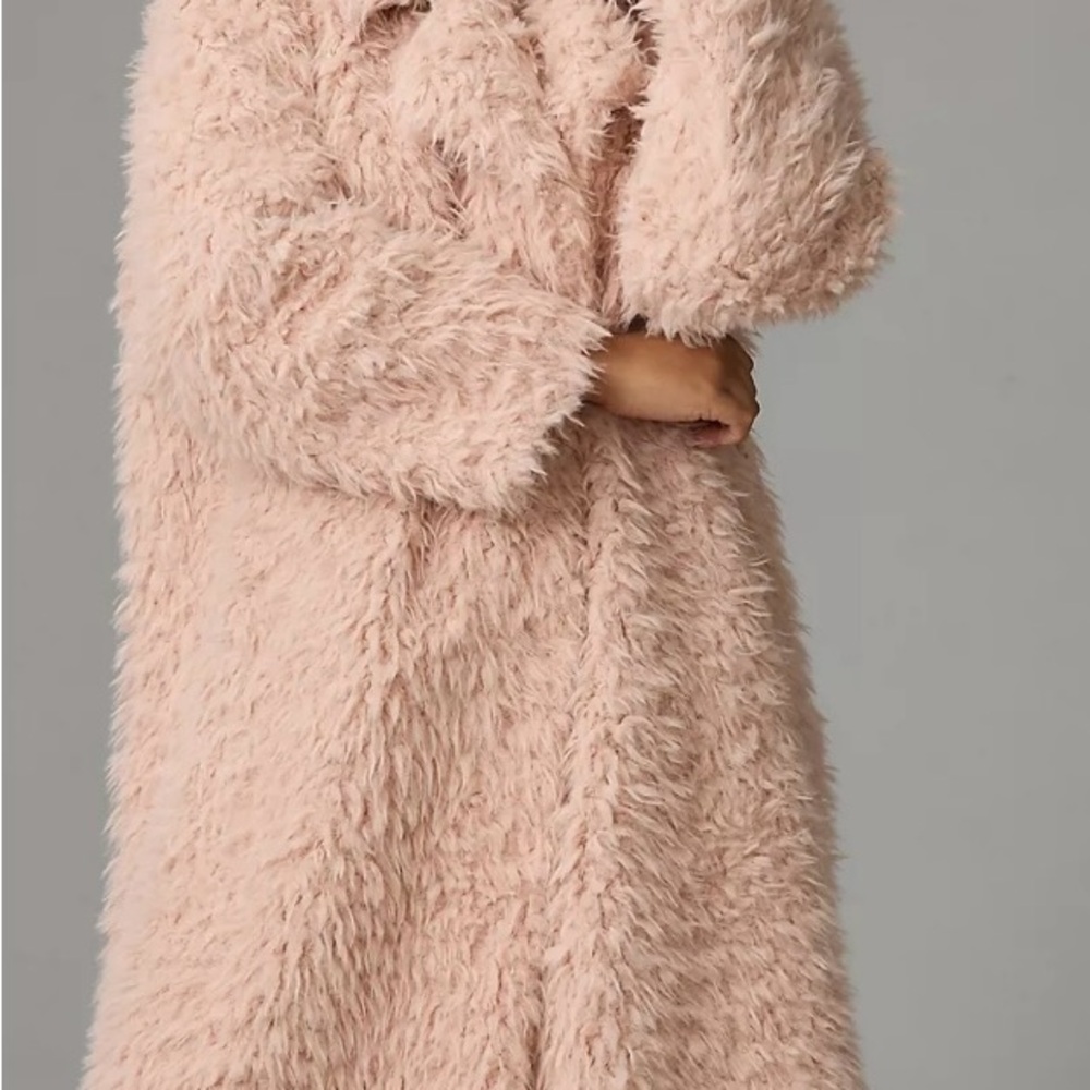 Anthropologie super soft, faux fur pink silky trench coat 3X - Picture 4 of 5